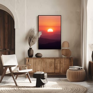 Golden Sunrise Abstract Landscape Print - Warm Minimal Nature Wall Art