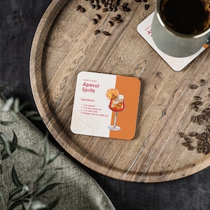Aperol Spritz Coasters for Home Bar, Cocktail Coasters, Drink Accessories, Unique Gifts for Bartenders, Drinkware Decor