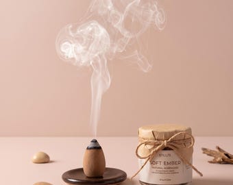 Soft Ember Agarwood Incense Cones – Natural Oud, Handmade Ceramic Holder (9 Cones)