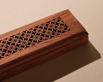 Handmade Wooden Incense Holder Box: Ash Catcher, Meditation Gift | Oud incense burner | Diamond Lattice