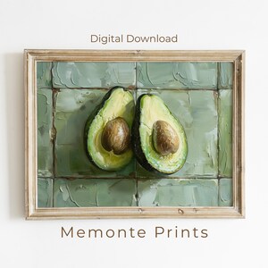 Avocado Impasto Oil Painting Print, Sage Green Kitchen Still Life (Digital Download)