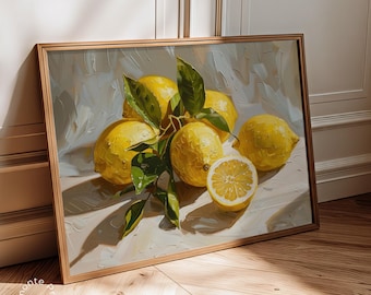 Lemon Impasto Oil Painting, Citrus Fruit Kitchen Decor (Digital Download)