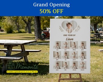 Baby 1st Birthday Photo Collage | Editable Milestone Poster | Canva Template Download