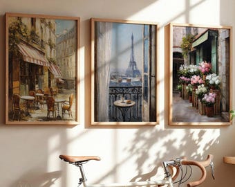 Vintage Paris Oil Painting Print Set, Eiffel Tower View (Digital Download)