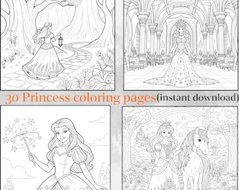 Dibujos de princesas para colorear para niños / Dibujos de princesas para colorear / Libro para colorear imprimible para niñas / Dibujos de cuentos de hadas y disfraces