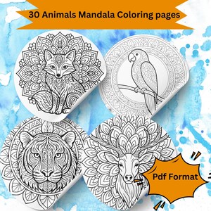30 Animal Mandala Coloring Sheets Bundle for Stress Relief - Printable PDF Format - coloring book bundle