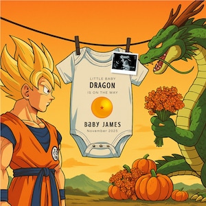 Dragon ball, pregnancy announcement, editable baby reveal template, editable corjl, digital download, anime