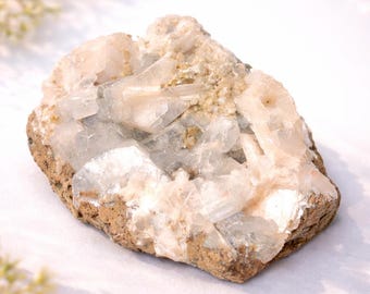 Natural Apophyllite Quartz Crystal Cluster, Raw Mineral Specimen, Calm Energy Decor