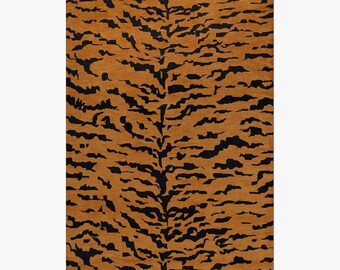 Hand Tufted Wool Rug, Tiger Pattern, Jungle Style Carpet, Living Room Decor