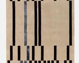 Hand Tufted Wool Rug, Modern Abstract Geometric Carpet, Beige Black Area Rug
