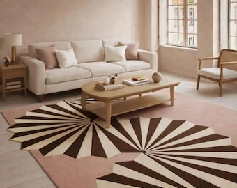 Hand Tufted Wool Area Rug, Geometric Sunburst Carpet, Modern Living Room Decor