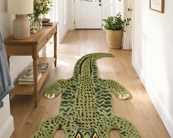 Hand Tufted Wool Alligator Rug, Fun Animal Carpet for Kids Room