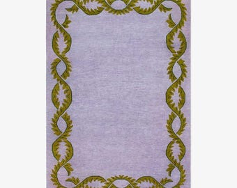 Hand Tufted Wool Area Rug, Floral Border Carpet, Living Room Decor