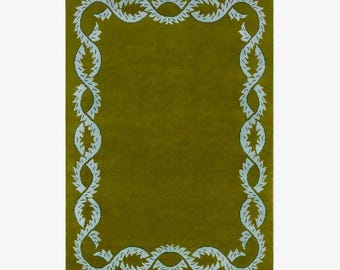 Hand Tufted Wool Area Rug, Floral Border Carpet, Living Room Bedroom Decor