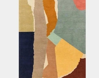 Hand Tufted Wool Rug, Abstract Modern Earth Tone Carpet, Artistic Living Room Decor