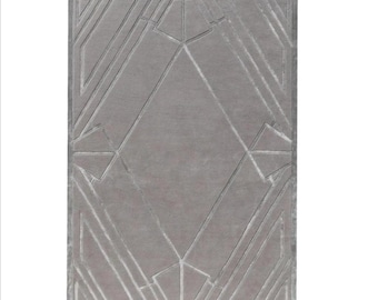 Hand Tufted Wool Rug, Modern Geometric Grey Carpet, Abstract Designer Area Rug