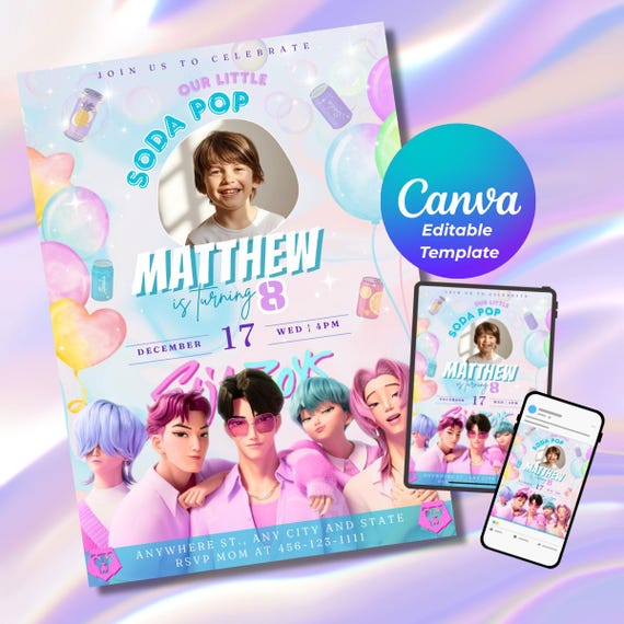Kpop Birthday Invitation | Saja Boy Theme, Pastel, Photo (canva