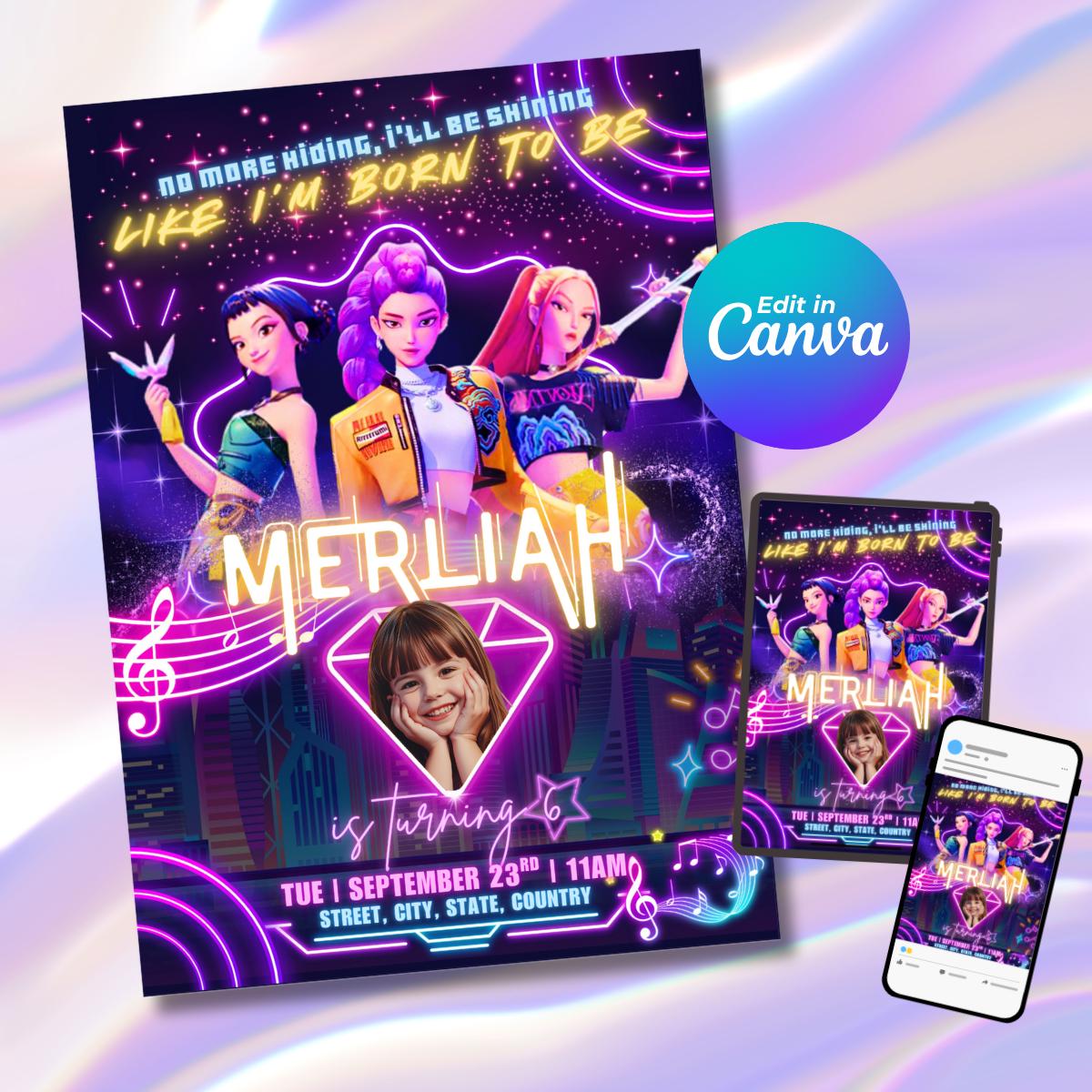 Kpop Demon Hunter Birthday Invitation | EDITABLE Canva Template