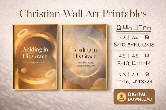 Christian Scripture Wall Art – Abiding in His Grace Neutral Print Set (Digital Download)