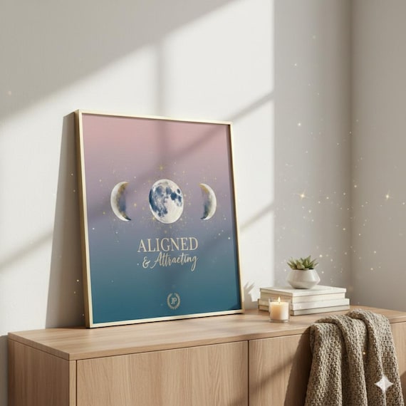 Modern Celestial Moon Phase Art Print | Gold Foil Typography (Digital Download)