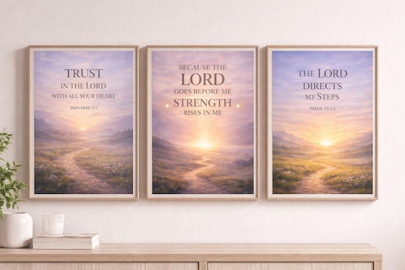 Christian Wall Art Bundle Set of 3 | Bible Verse Printable Decor | Trust in the Lord Proverbs 3:5 | Faith Encouragement Wall Art Download