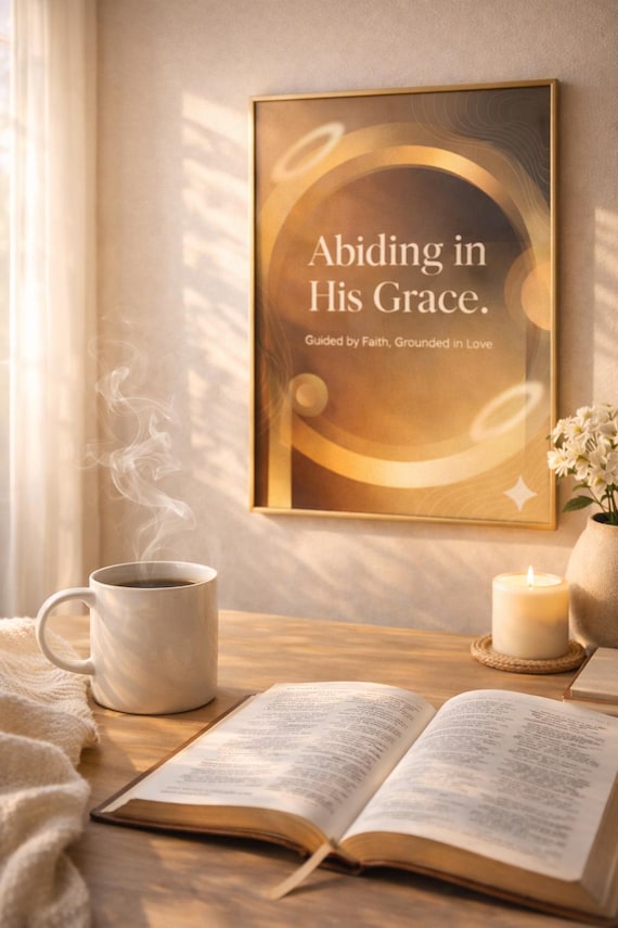 Abiding in His Grace Wall Art – Modern Neutral Scripture Print (Digital Download)