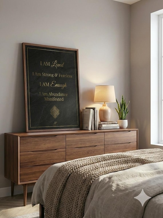 I AM Affirmation Wall Art – Black and Gold Motivational Poster – Modern Printable Decor