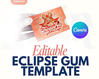 Modello modificabile vuoto per gomma da masticare Eclipse / Bomboniera digitale per feste, scatola di caramelle di compleanno stampabile su Canva