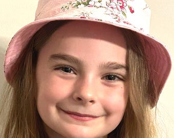 Handcrafted Spring Flowers Baby Bucket Hat With Bow  - Size 3