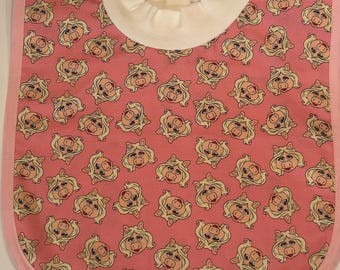Handmade Miss Piggy Baby Bib | Cotton Flannel, Large Size