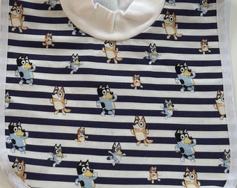 Handmade Baby Bib: Bluey Character Print, Soft Flannel Backing