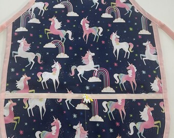 Handcrafted Extra Large Kids Art Apron | Unicorn, Lined, Soft Cotton