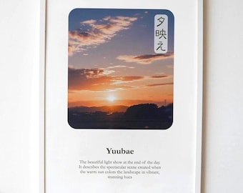 Impressão artística do pôr do sol de Yuubae: significado da palavra japonesa (download digital)