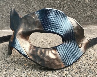 EQUINOX Blue and Bronze Leather Mask.