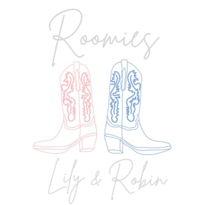 Custom Roomies Western Dorm Sign – Personalized Cowboy Boot Wall Art with Names – Cute College Roommate Gift, Coquette Western Decor