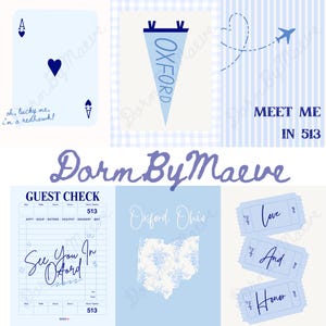 May include: A collection of light blue and white themed graphics. Includes a playing card with a heart, a pennant with "OXFORD", a map of Ohio, and tickets with "Love", "And", and "Honor". The text "Meet Me In 513" is also present.