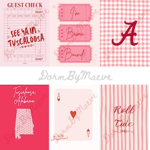 Alabama University Red and Pink theme Wall Art, Bama Roll Tide Dorm Art