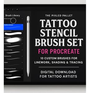 Tattoo Stencil Brush Set for Procreate | 10 Custom Brushes for Linework, Shading & Tracing | Digital Download for Tattoo Artists
