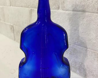 Mid Century Cobalt Blue Glass Cello Bottle - Violin Bottle