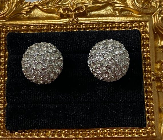 Ivana Pave Rhinestone Disco Ball Clip On Earrings
