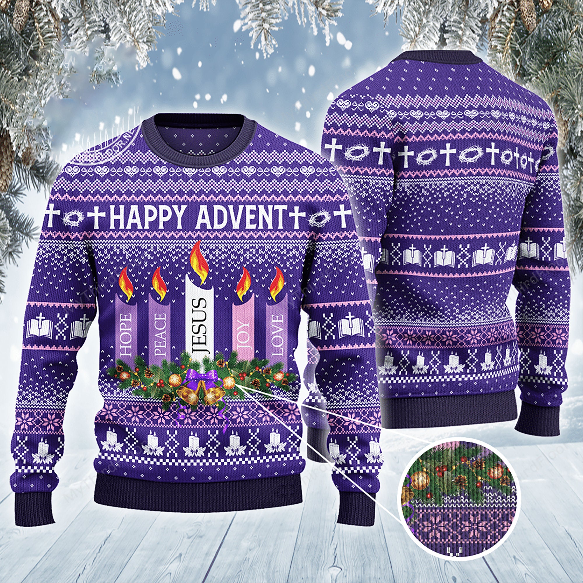 Discover 3D Happy Advent Hope Peace Jesus Joy Love Ugly Sweater