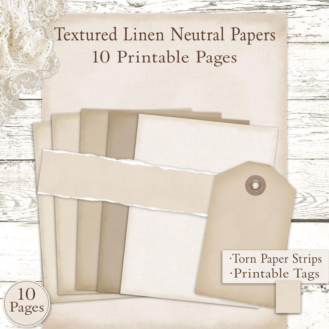 Textured Linen Neutral Papers | Printable Journal Pages | Vintage Cream ...