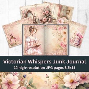 Victorian Junk Journal Kit, Pink Floral Ephemera (Digital 8.5x11 JPG)