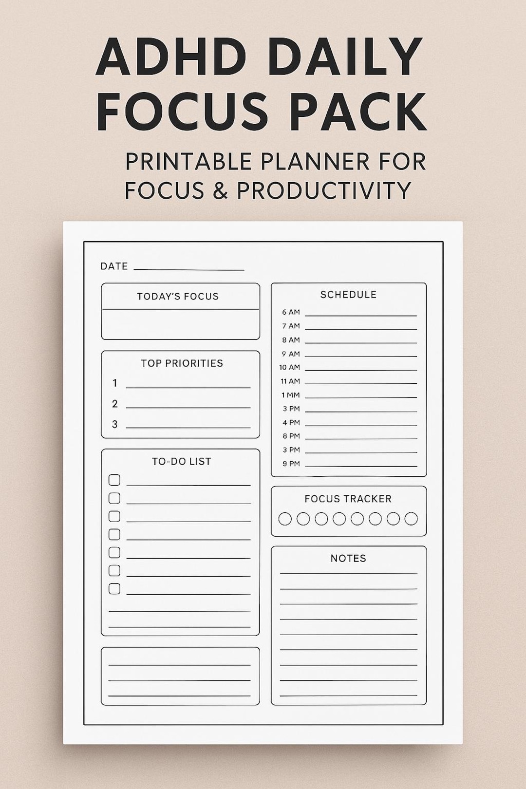 ADHD Daily Focus Pack – Printable Planner for Focus & Productivity - Etsy
