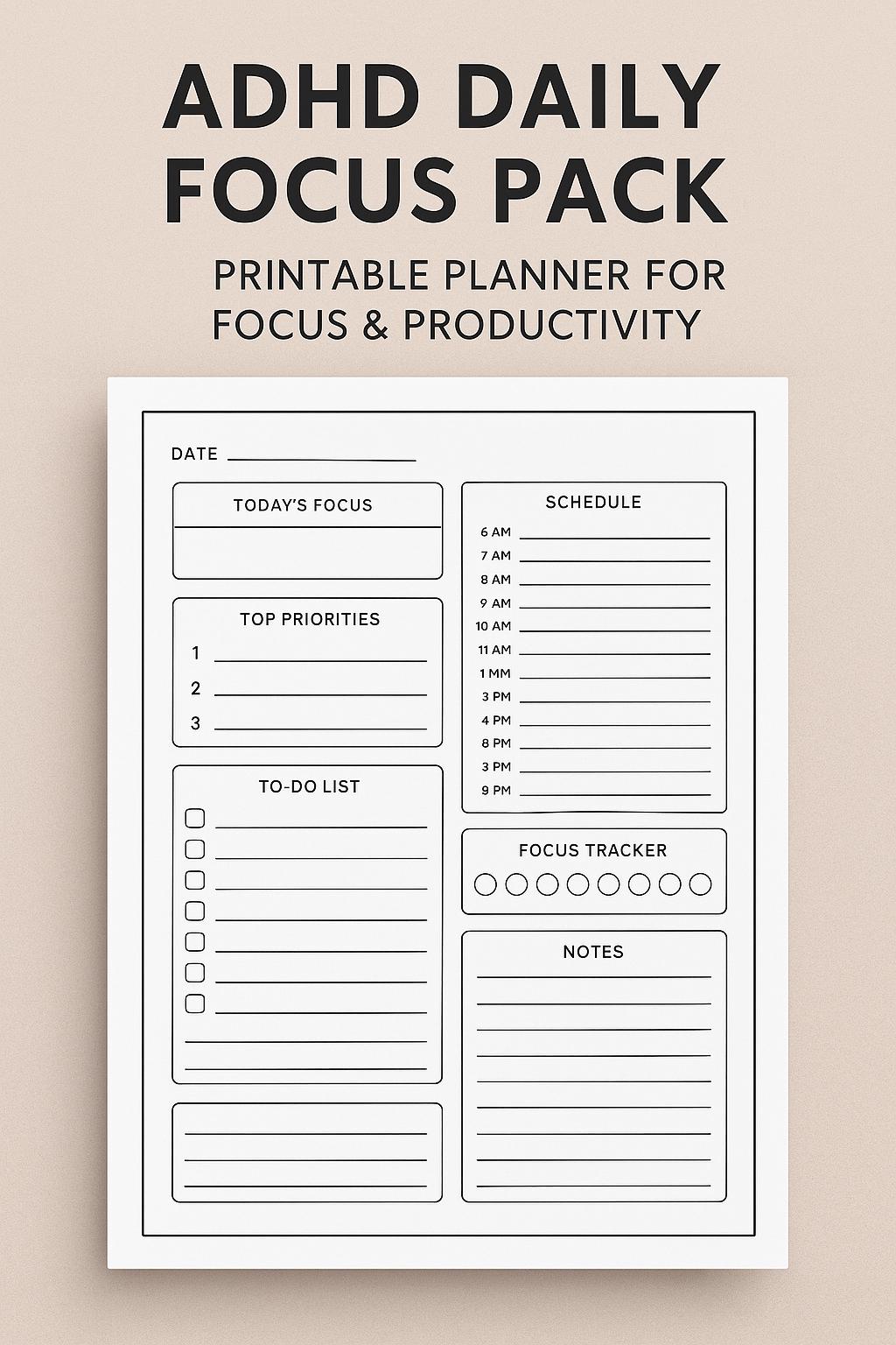ADHD Daily Focus Pack – Printable Planner for Focus & Productivity - Etsy