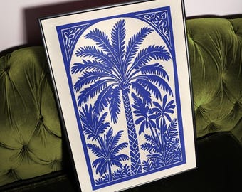 Blue Palm Tree Print: Tropical Coastal Wall Art