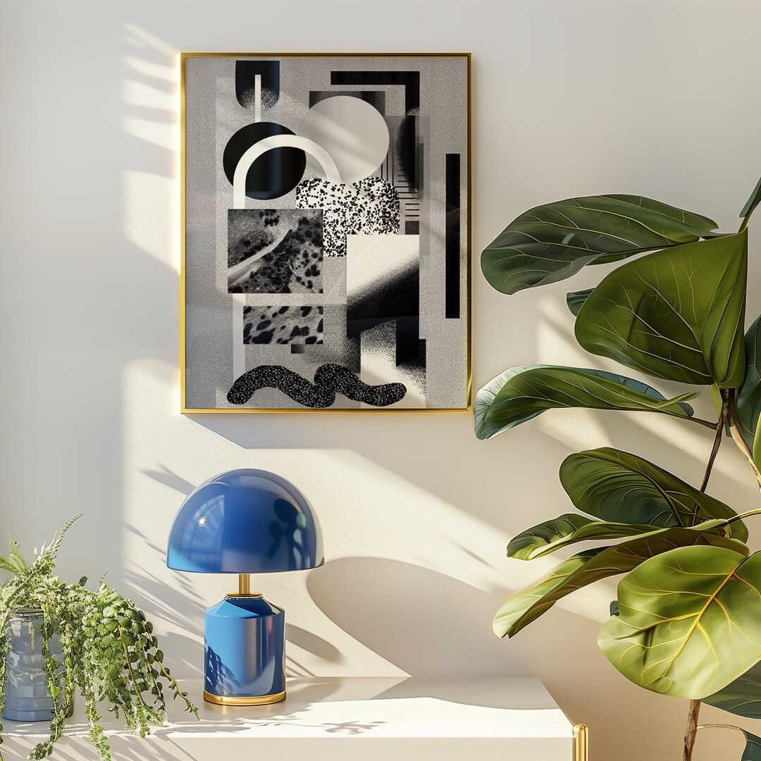 Abstract Black and White Geometric Art Print, Modern Graphic Wall Art ...