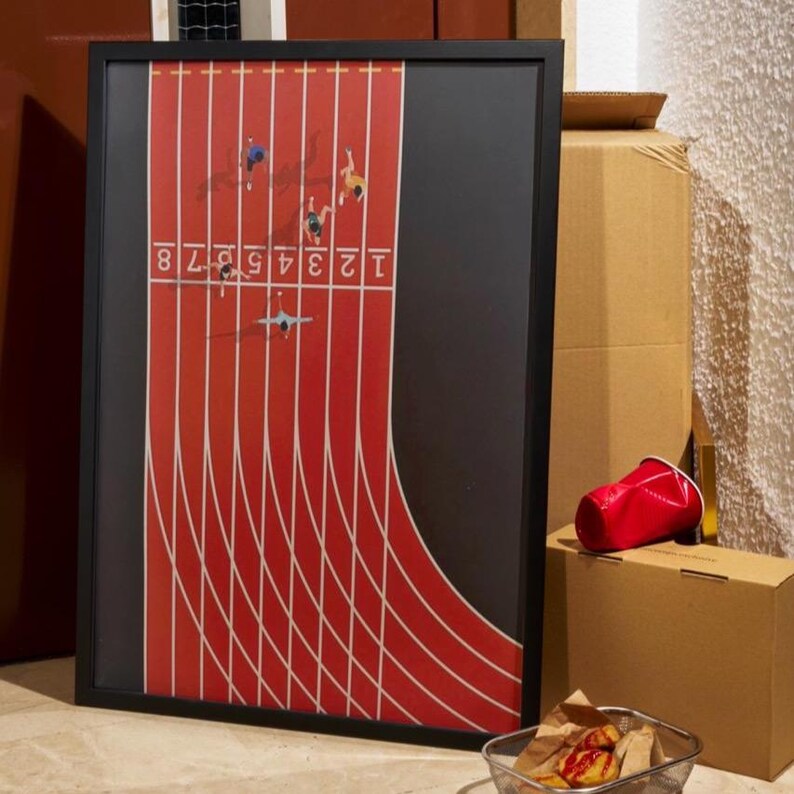 Running Track Print Minimal Running Track Art Print: Scandinavian Sports Poster, Modern ...