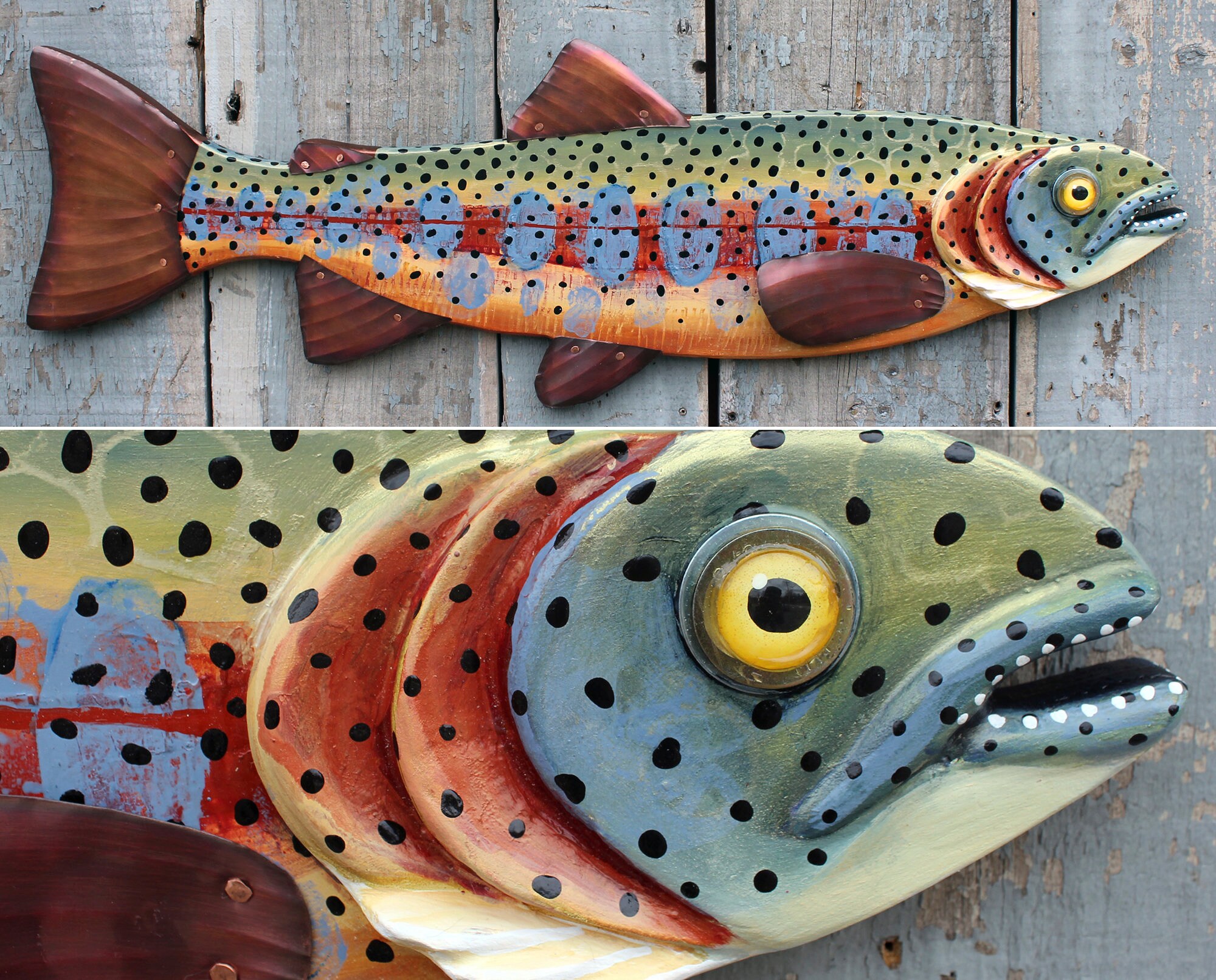 37 Trout Art on Wood Hand Painted Fish Wall Hanging Perfect