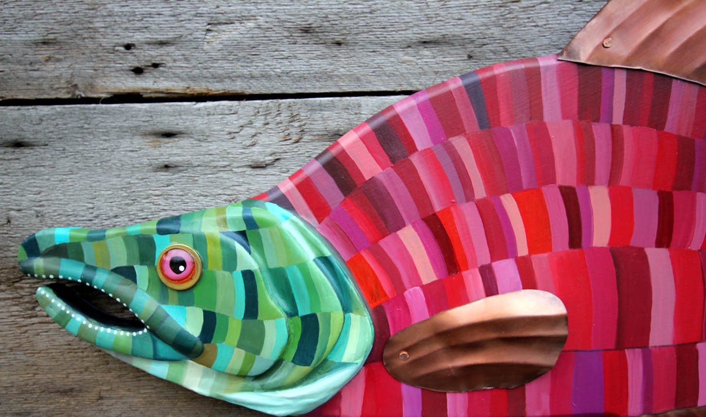 36 Sockeye Salmon Wall Hanging Hand Painted Trout Art on Wood